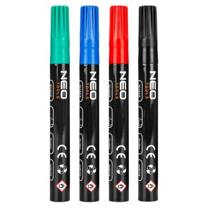 NEO TOOLS Hrubý stavebný popisovač, 4 farby, permanentný, vodeodolný, lak, hliník, 4 ks 13-851