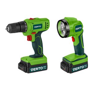VERTO Akumulátorová vŕtačka/príklepová vŕtačka 2 x 20V, Li-Ion/1.5Ah, kufrík + baterka 50G293
