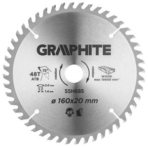 GRAPHITE Kotúčová píla, Widia, 160 x 1.4 x 2,0 x 20 mm, 48 zubov 55H685