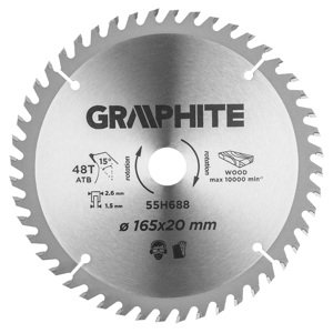 GRAPHITE Kotúčová píla, VIDIA, 165 x 1,5 x 2,6 x 20 mm, 48 zubov 55H688