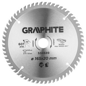 GRAPHITE Kotúčová píla, VIDIA, 165 x 1,5 x 2.6 x 20 mm, 60 zubov 55H689