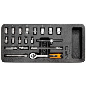 NEO TOOLS Nástrčné kľúče 1/4", súprava 19 ks 84-237