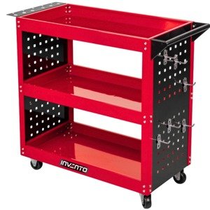 Tool cabinet/workshop trolley with 3 shelves and perforated side panels, capacity 100 kg INVENTO